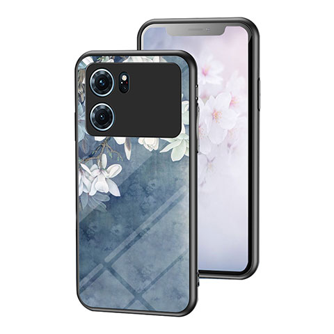 Custodia Silicone Gel Laterale Fiori Specchio Cover per Oppo K10 5G Blu