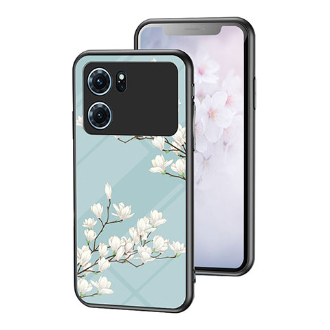 Custodia Silicone Gel Laterale Fiori Specchio Cover per Oppo K10 5G Ciano