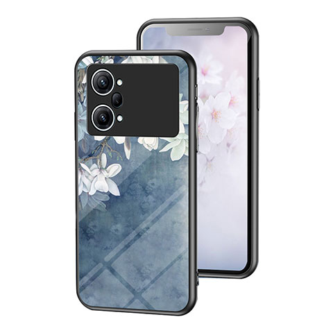 Custodia Silicone Gel Laterale Fiori Specchio Cover per Oppo K10 Pro 5G Blu