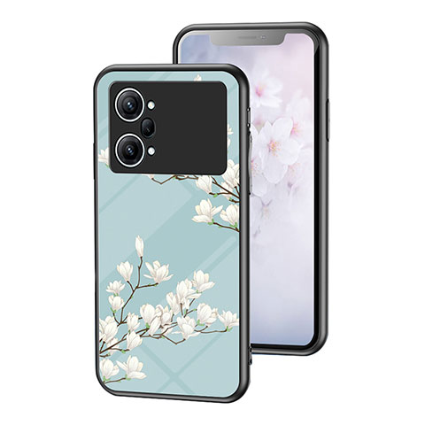 Custodia Silicone Gel Laterale Fiori Specchio Cover per Oppo K10 Pro 5G Ciano