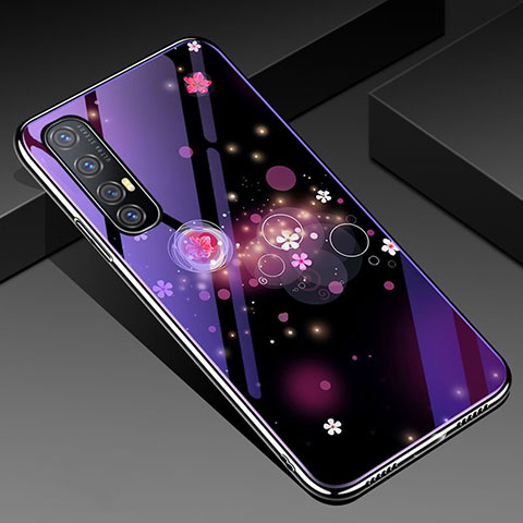 Custodia Silicone Gel Laterale Fiori Specchio Cover per Oppo Reno3 Pro Viola