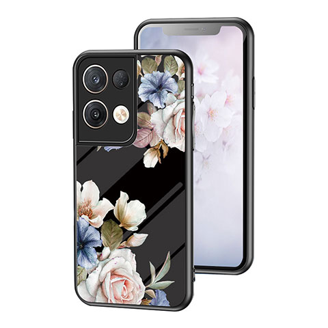 Custodia Silicone Gel Laterale Fiori Specchio Cover per Oppo Reno8 Pro 5G Nero