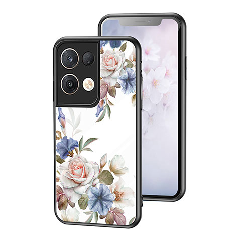 Custodia Silicone Gel Laterale Fiori Specchio Cover per Oppo Reno8 Pro+ Plus 5G Bianco