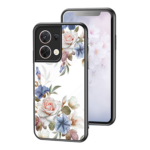 Custodia Silicone Gel Laterale Fiori Specchio Cover per Oppo Reno9 Pro 5G Bianco