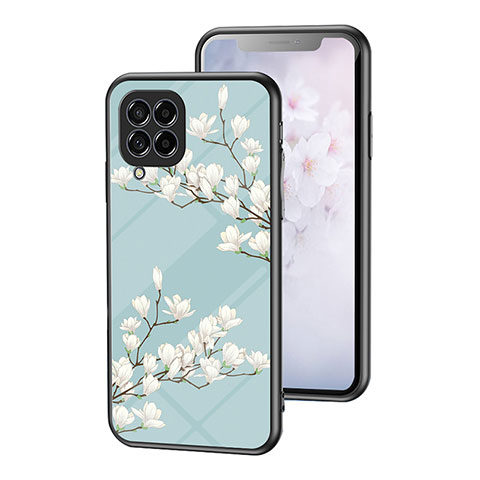 Custodia Silicone Gel Laterale Fiori Specchio Cover per Samsung Galaxy M53 5G Ciano