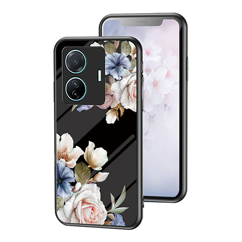 Custodia Silicone Gel Laterale Fiori Specchio Cover per Vivo iQOO Z6 Pro 5G Nero