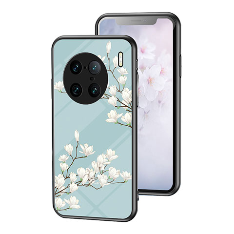 Custodia Silicone Gel Laterale Fiori Specchio Cover per Vivo X90 Pro+ Plus 5G Ciano