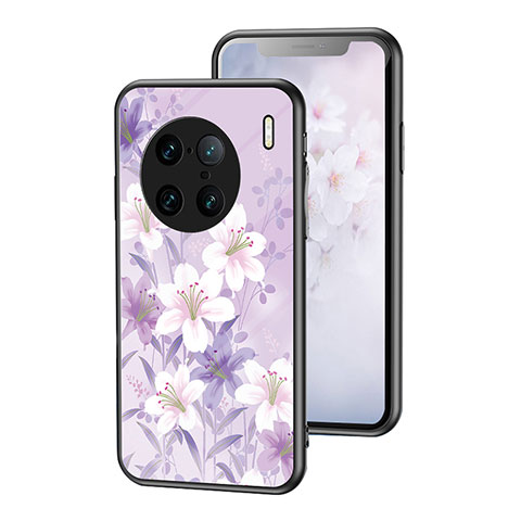 Custodia Silicone Gel Laterale Fiori Specchio Cover per Vivo X90 Pro+ Plus 5G Lavanda