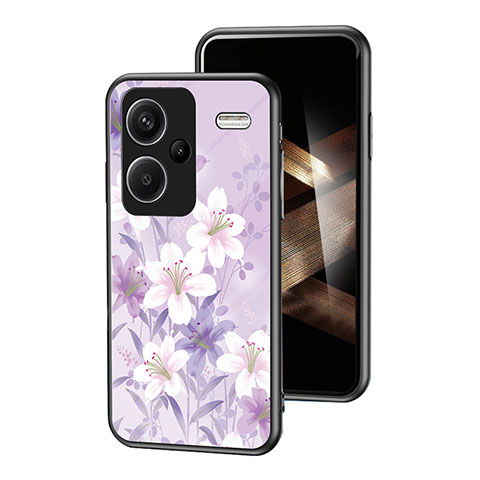 Custodia Silicone Gel Laterale Fiori Specchio Cover per Xiaomi Redmi Note 13 Pro+ Plus 5G Lavanda