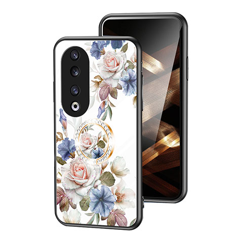 Custodia Silicone Gel Laterale Fiori Specchio Cover S01 per Huawei Honor 90 Pro 5G Bianco