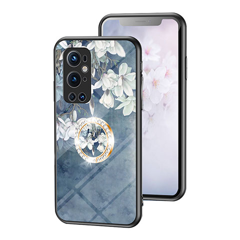 Custodia Silicone Gel Laterale Fiori Specchio Cover S01 per OnePlus 9 Pro 5G Blu