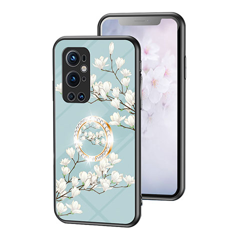 Custodia Silicone Gel Laterale Fiori Specchio Cover S01 per OnePlus 9 Pro 5G Ciano