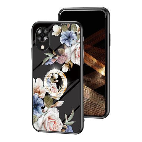 Custodia Silicone Gel Laterale Fiori Specchio Cover S01 per Oppo A17K Nero