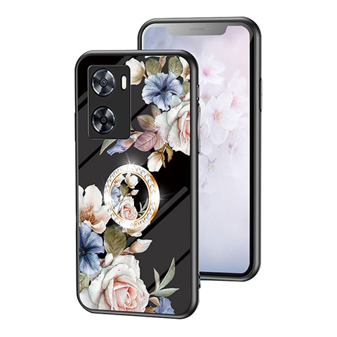 Custodia Silicone Gel Laterale Fiori Specchio Cover S01 per Oppo A77s Nero