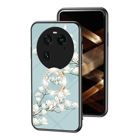 Custodia Silicone Gel Laterale Fiori Specchio Cover S01 per Oppo Find X6 Pro 5G Ciano