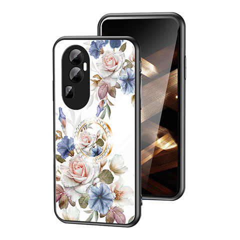 Custodia Silicone Gel Laterale Fiori Specchio Cover S01 per Oppo Reno10 Pro+ Plus 5G Bianco