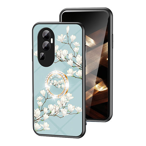 Custodia Silicone Gel Laterale Fiori Specchio Cover S01 per Oppo Reno10 Pro+ Plus 5G Ciano