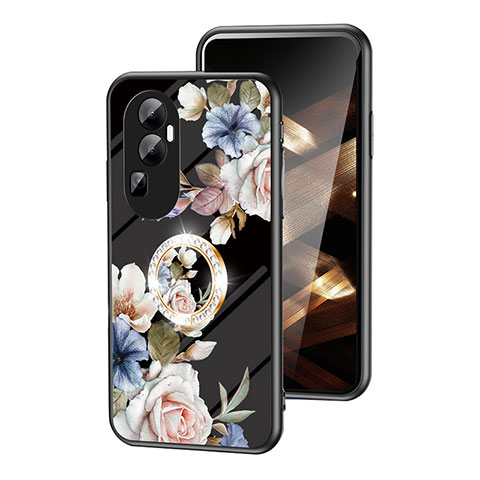 Custodia Silicone Gel Laterale Fiori Specchio Cover S01 per Oppo Reno10 Pro+ Plus 5G Nero