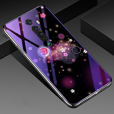 Custodia Silicone Gel Laterale Fiori Specchio Cover S01 per Oppo Reno2 Viola