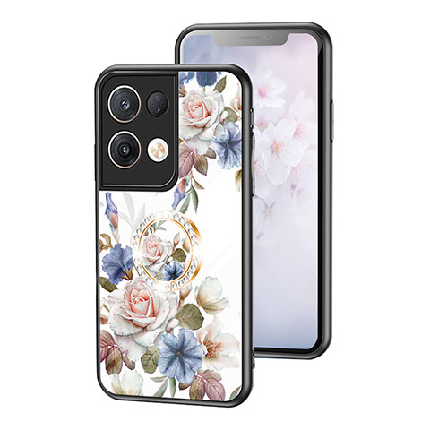 Custodia Silicone Gel Laterale Fiori Specchio Cover S01 per Oppo Reno8 Pro 5G Bianco