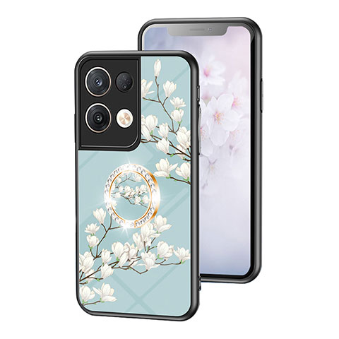 Custodia Silicone Gel Laterale Fiori Specchio Cover S01 per Oppo Reno8 Pro 5G Ciano