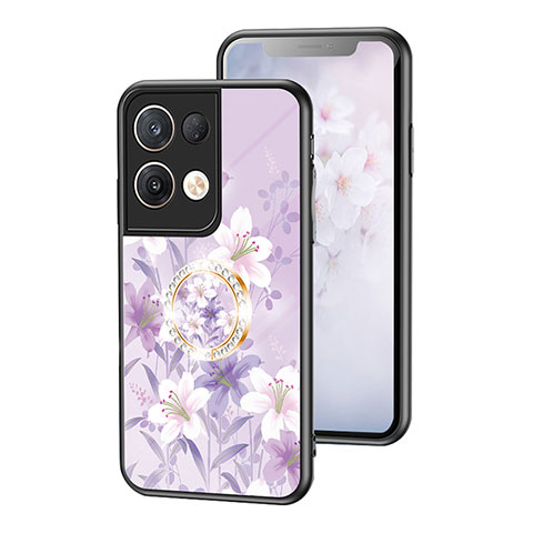 Custodia Silicone Gel Laterale Fiori Specchio Cover S01 per Oppo Reno8 Pro+ Plus 5G Lavanda