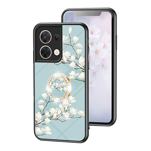 Custodia Silicone Gel Laterale Fiori Specchio Cover S01 per Oppo Reno9 5G Ciano