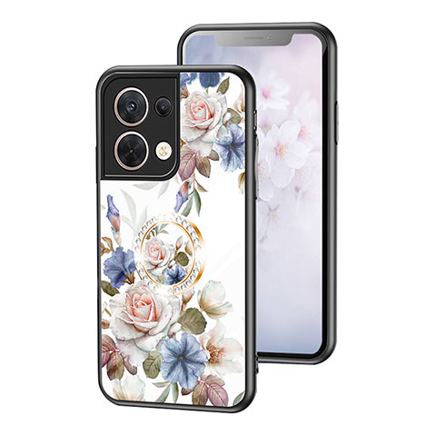 Custodia Silicone Gel Laterale Fiori Specchio Cover S01 per Oppo Reno9 Pro 5G Bianco