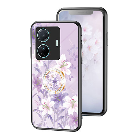 Custodia Silicone Gel Laterale Fiori Specchio Cover S01 per Vivo iQOO Z6 Pro 5G Lavanda