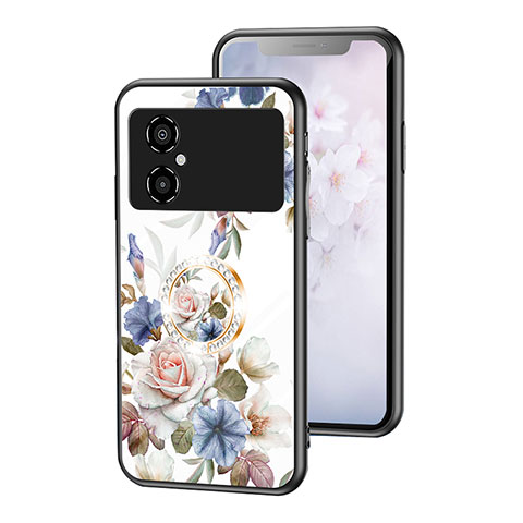 Custodia Silicone Gel Laterale Fiori Specchio Cover S01 per Xiaomi Redmi Note 11R 5G Bianco