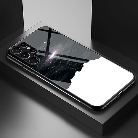 Custodia Silicone Gel Laterale Mistica Luna Stelle Specchio Cover S01 per Samsung Galaxy S23 Ultra 5G Bianco