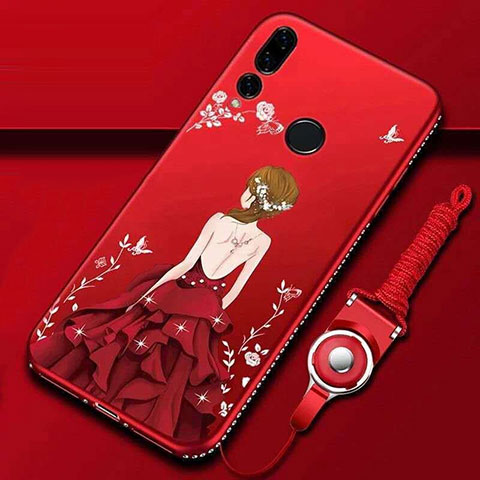 Custodia Silicone Gel Morbida Abito Ragazza Cover K01 per Huawei Honor 20i Rosso