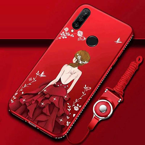 Custodia Silicone Gel Morbida Abito Ragazza Cover K01 per Huawei Nova 4e Rosso