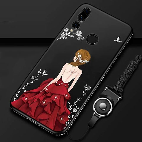 Custodia Silicone Gel Morbida Abito Ragazza Cover K01 per Huawei P Smart+ Plus (2019) Rosso e Nero