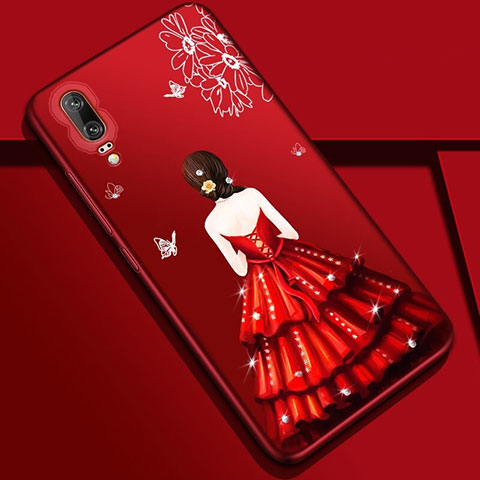 Custodia Silicone Gel Morbida Abito Ragazza Cover K01 per Huawei P20 Rosso