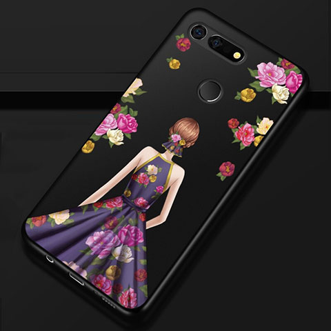 Custodia Silicone Gel Morbida Abito Ragazza Cover K02 per Huawei Honor V20 Viola e Nero