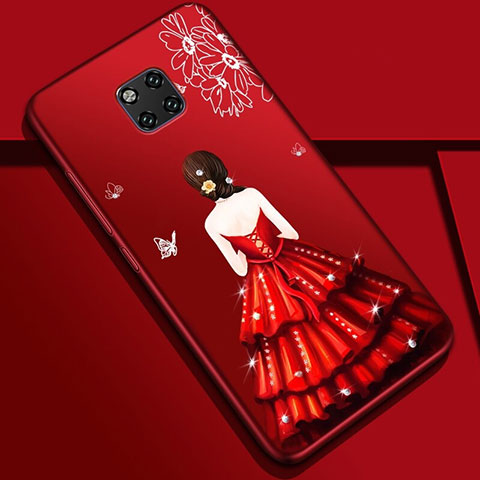 Custodia Silicone Gel Morbida Abito Ragazza Cover K02 per Huawei Mate 20 Pro Rosso