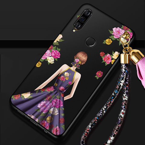 Custodia Silicone Gel Morbida Abito Ragazza Cover K02 per Huawei Nova 4e Viola e Nero