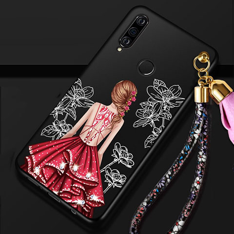 Custodia Silicone Gel Morbida Abito Ragazza Cover K02 per Huawei P30 Lite XL Rosso e Nero