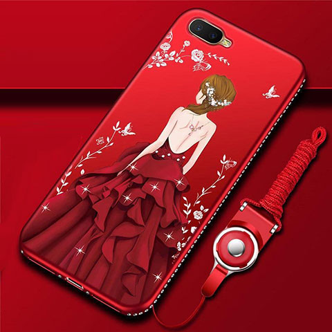 Custodia Silicone Gel Morbida Abito Ragazza Cover M02 per Oppo R17 Neo Rosso