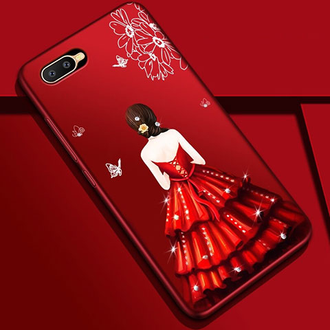 Custodia Silicone Gel Morbida Abito Ragazza Cover M04 per Oppo K1 Rosso