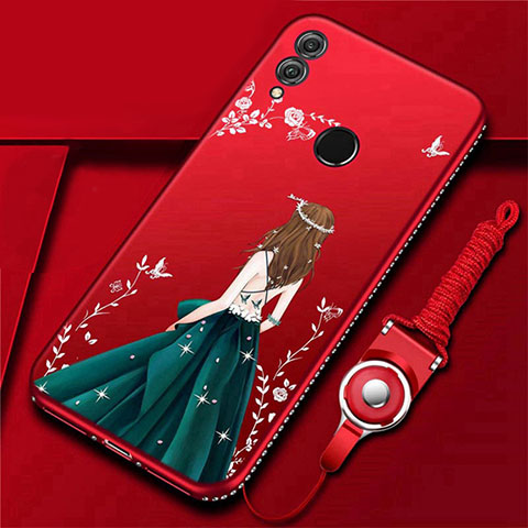 Custodia Silicone Gel Morbida Abito Ragazza Cover per Huawei Honor 10 Lite Rosso Rosa