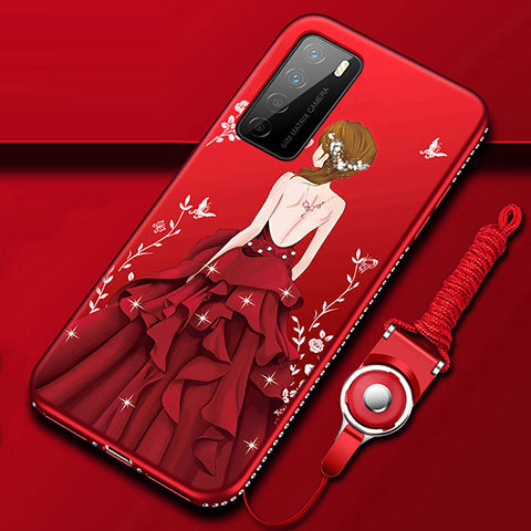 Custodia Silicone Gel Morbida Abito Ragazza Cover per Huawei Honor Play4 5G Rosso