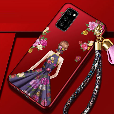 Custodia Silicone Gel Morbida Abito Ragazza Cover per Huawei Honor View 30 Pro 5G Viola