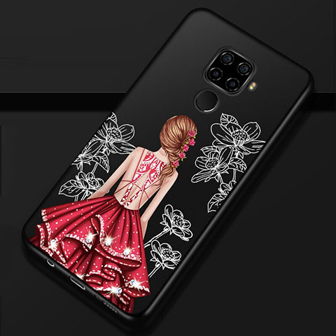 Custodia Silicone Gel Morbida Abito Ragazza Cover per Huawei Mate 30 Lite Rosso e Nero