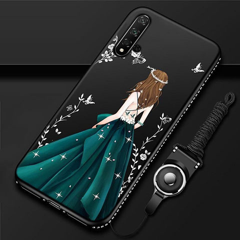 Custodia Silicone Gel Morbida Abito Ragazza Cover per Huawei Nova 5 Pro Verde