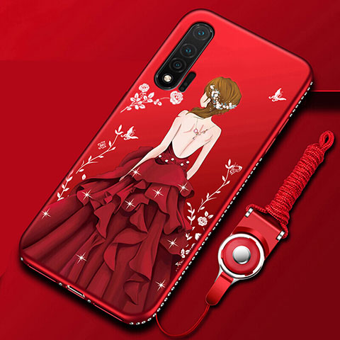 Custodia Silicone Gel Morbida Abito Ragazza Cover per Huawei Nova 6 Rosso