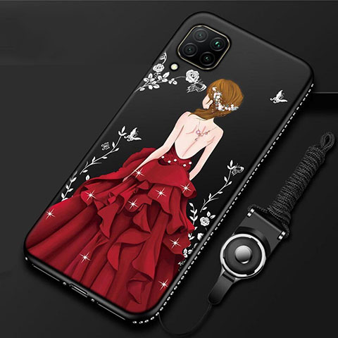 Custodia Silicone Gel Morbida Abito Ragazza Cover per Huawei P40 Lite Rosso e Nero