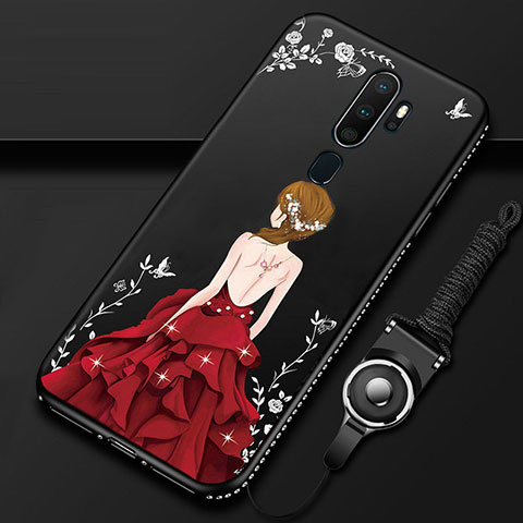 Custodia Silicone Gel Morbida Abito Ragazza Cover per Oppo A11 Rosso e Nero