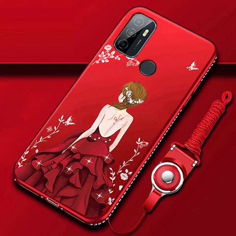 Custodia Silicone Gel Morbida Abito Ragazza Cover per Oppo A32 Rosso